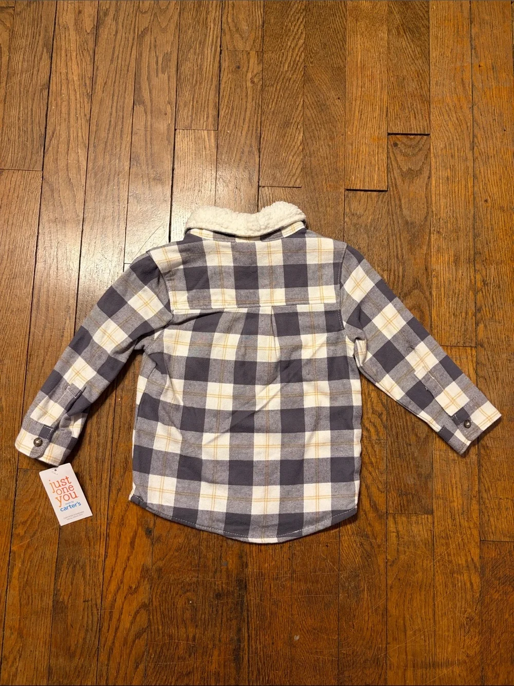 Carter's Gray and Cream Plaid Sherpa-Collar Button Shirt